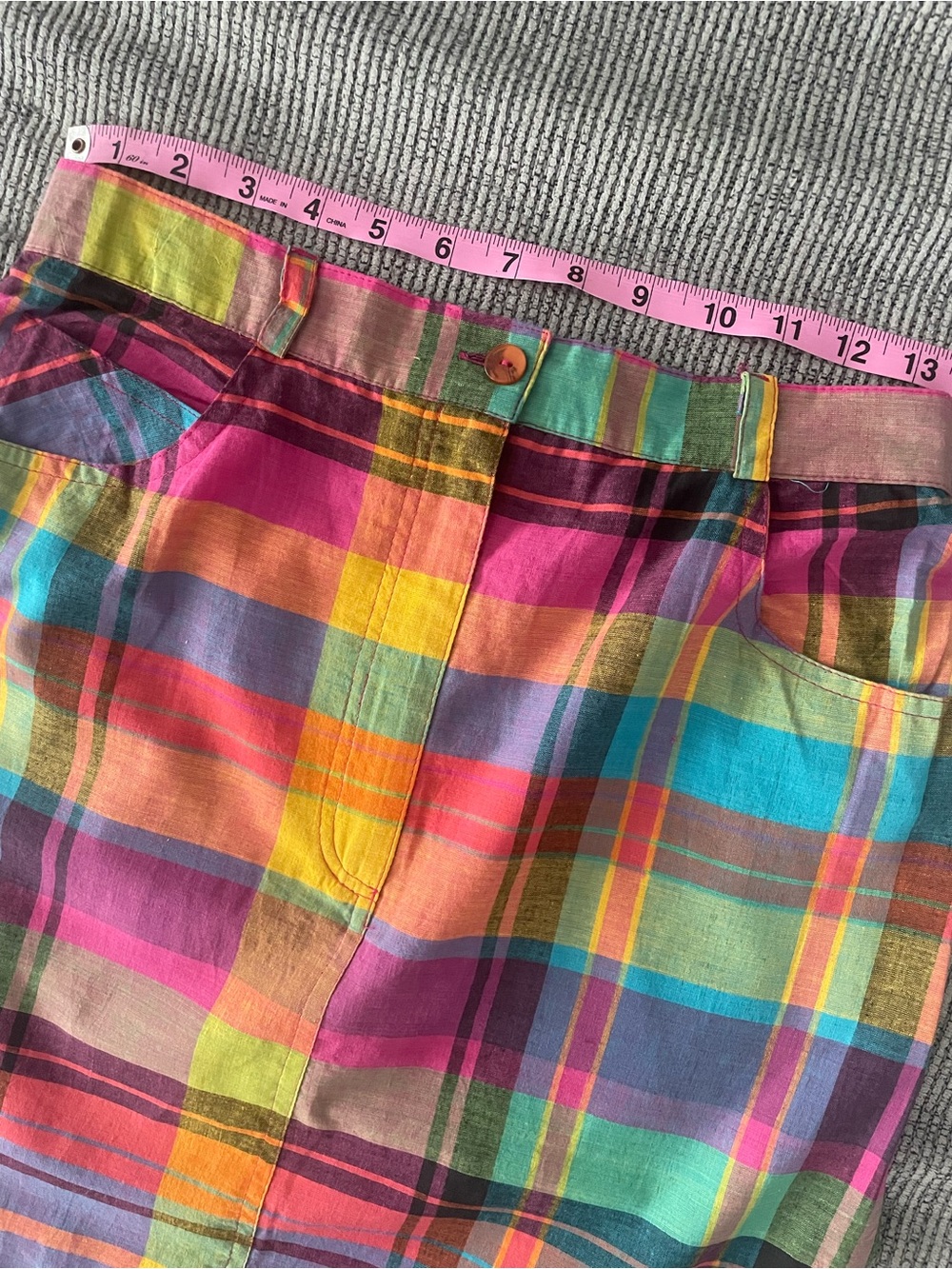 Vintage Multicolor Madras Plaid Midi Skirt - Pink, Yellow, Blue, Green, Purple - Picture 3 of 5